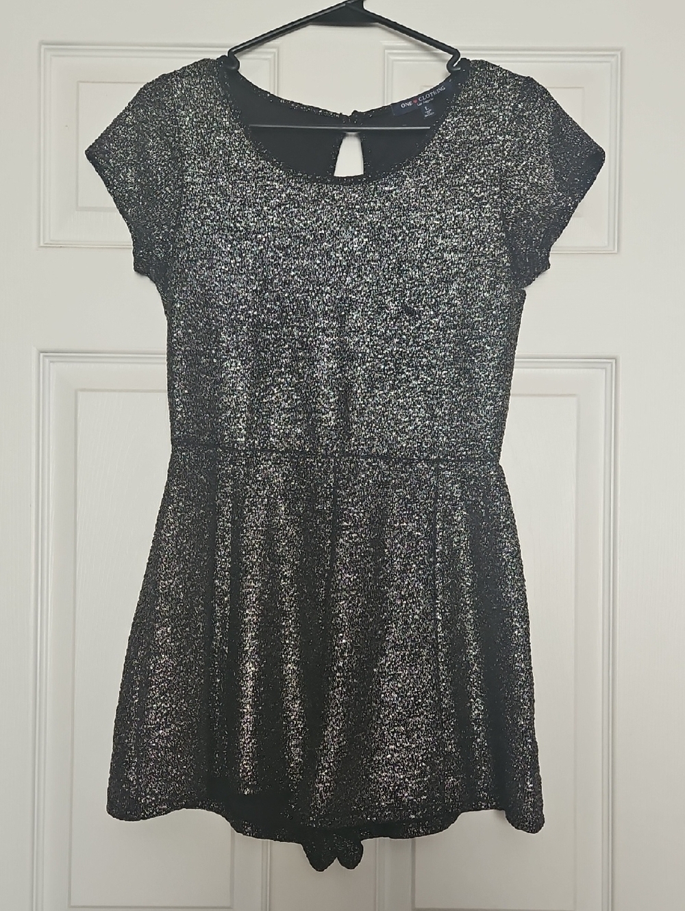 one clothing Black & Gold Sparkle Short Sleeve Skater Romper